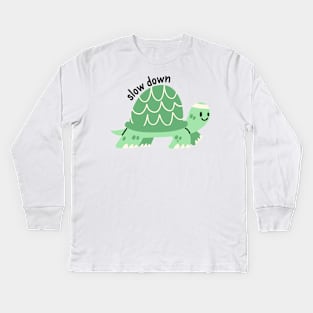 Slow down - green tortoise Kids Long Sleeve T-Shirt